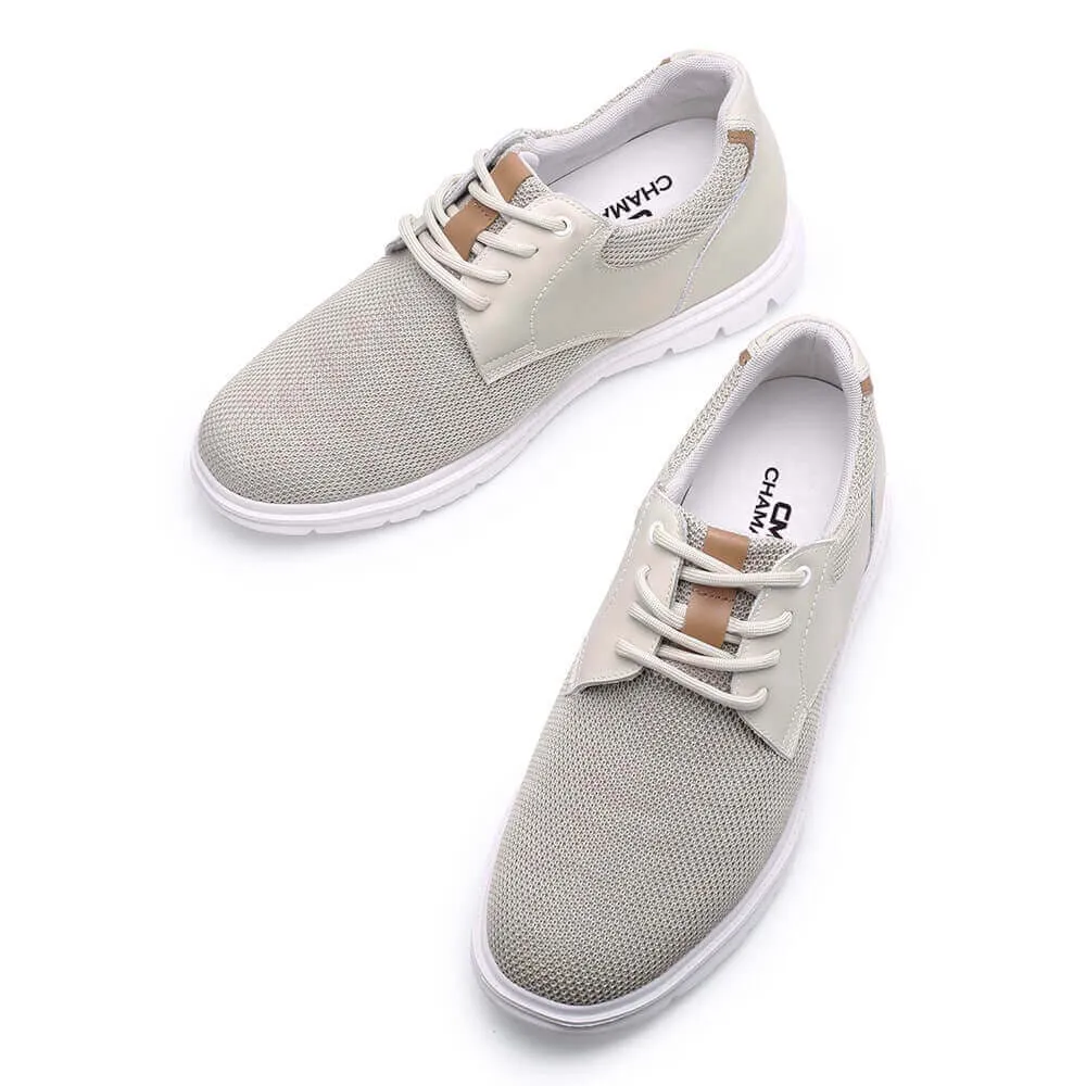 7CM / 2.76 Inches CMR CHAMARIPA Men's Elevator Shoes Beige Knit Casual Shoes