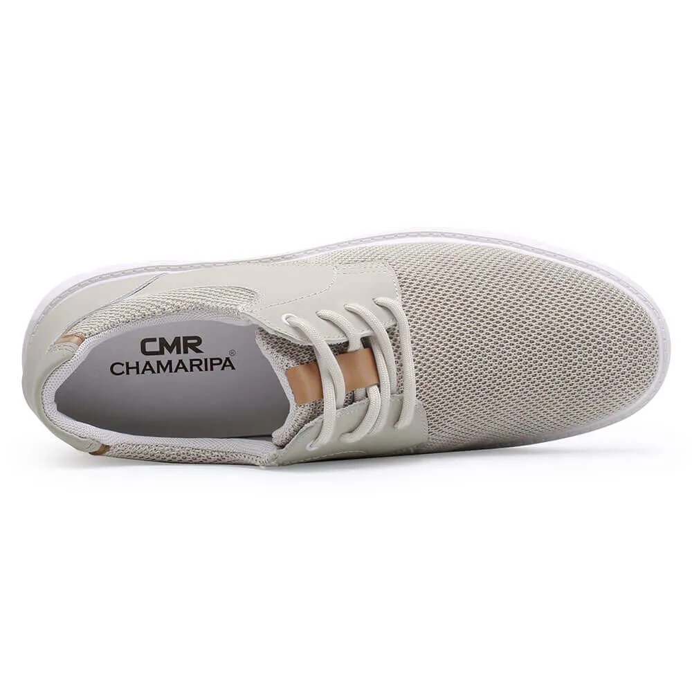 7CM / 2.76 Inches CMR CHAMARIPA Men's Elevator Shoes Beige Knit Casual Shoes