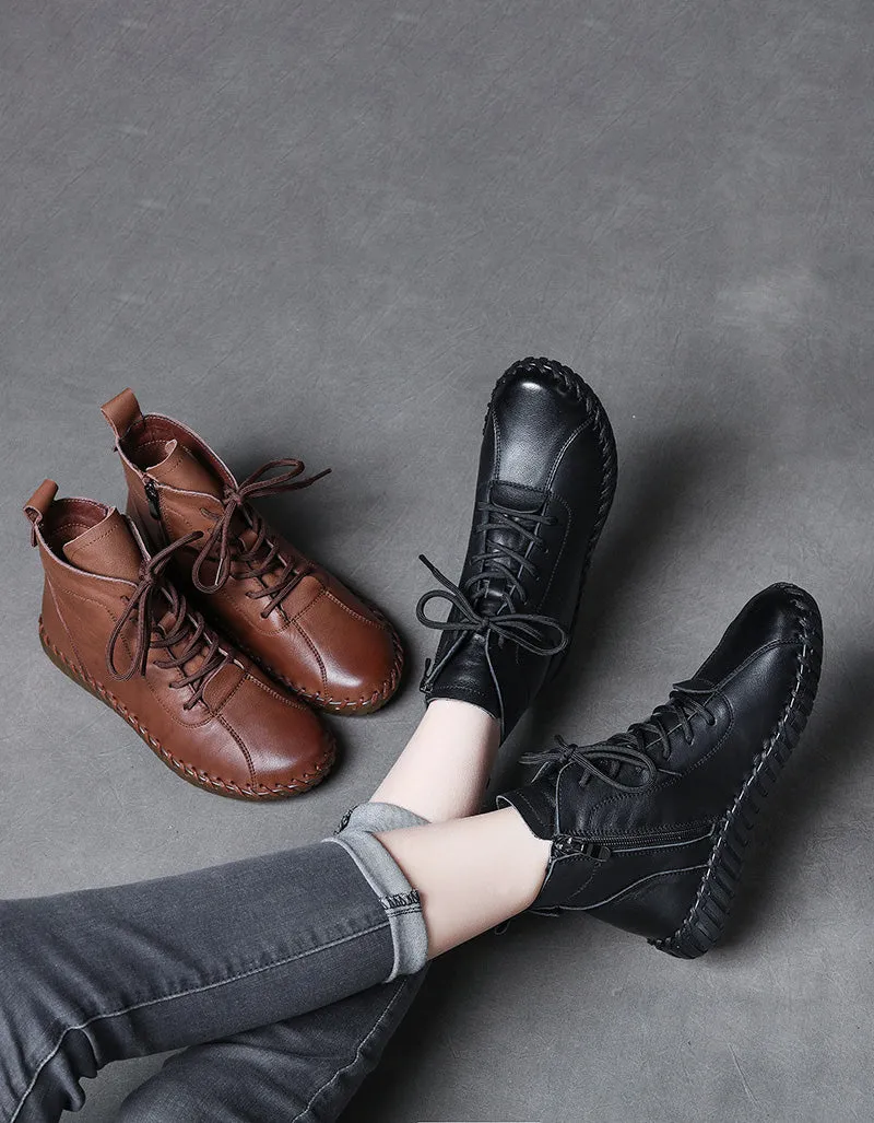 Autumn Winter Comfortable Soft Leather Lace-up Ankle Boots