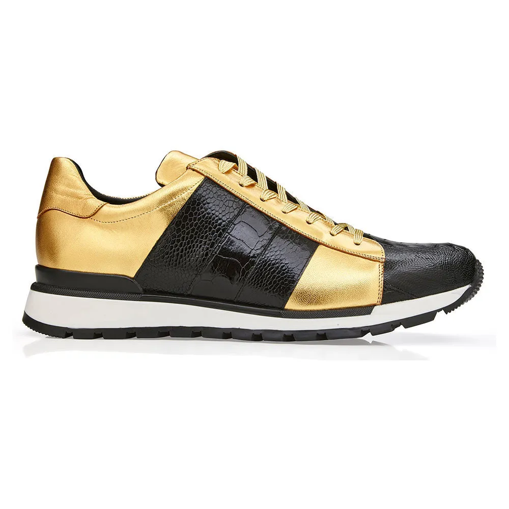 Belvedere Blake Black / Gold Genuine Ostrich Sneakers