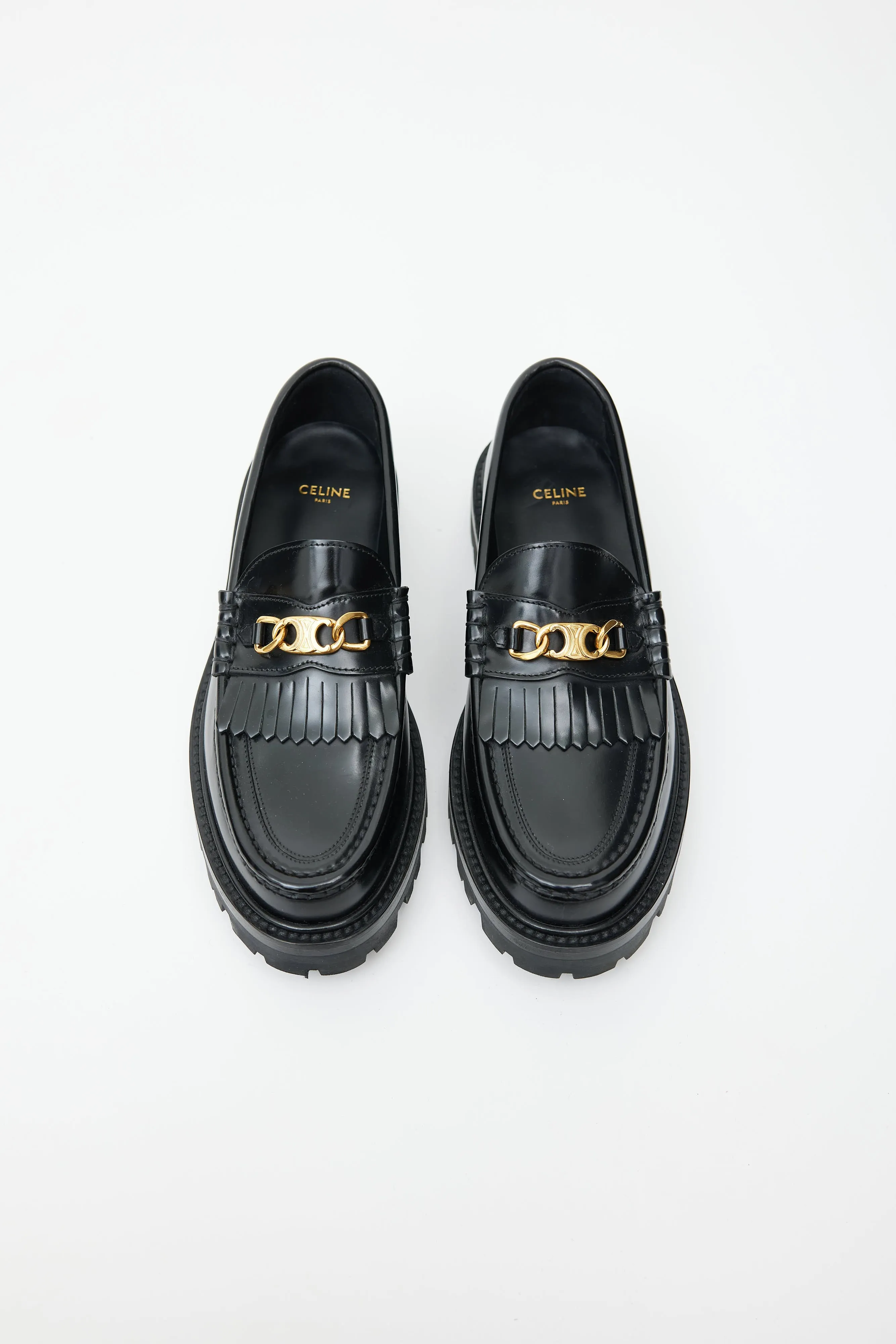 Black Leather & Gold Triomphe Margaret Loafer