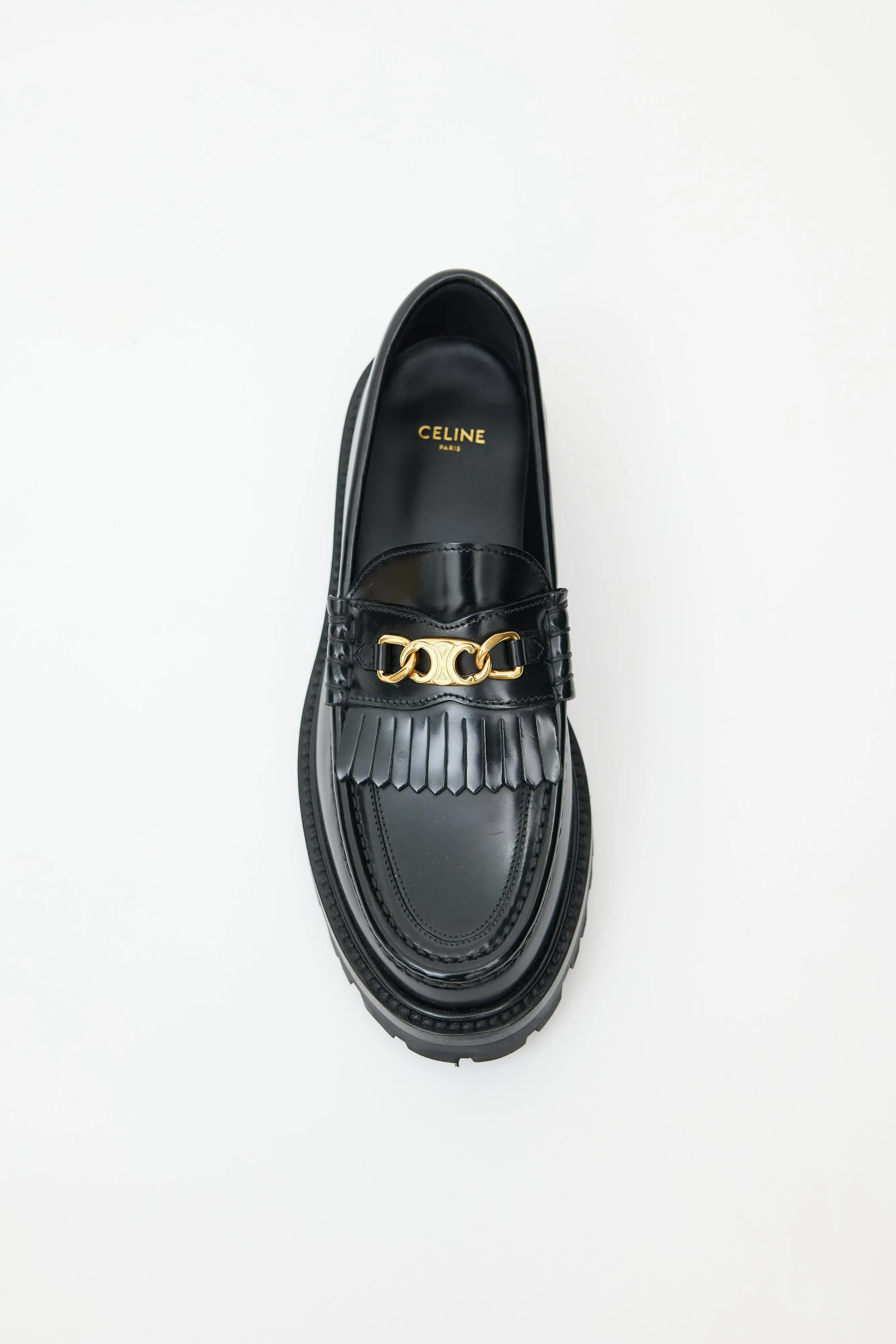 Black Leather & Gold Triomphe Margaret Loafer