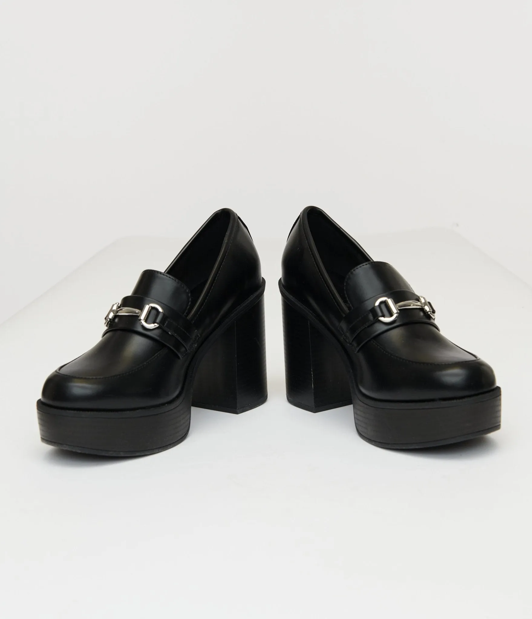 Black Leatherette Loafer Heels