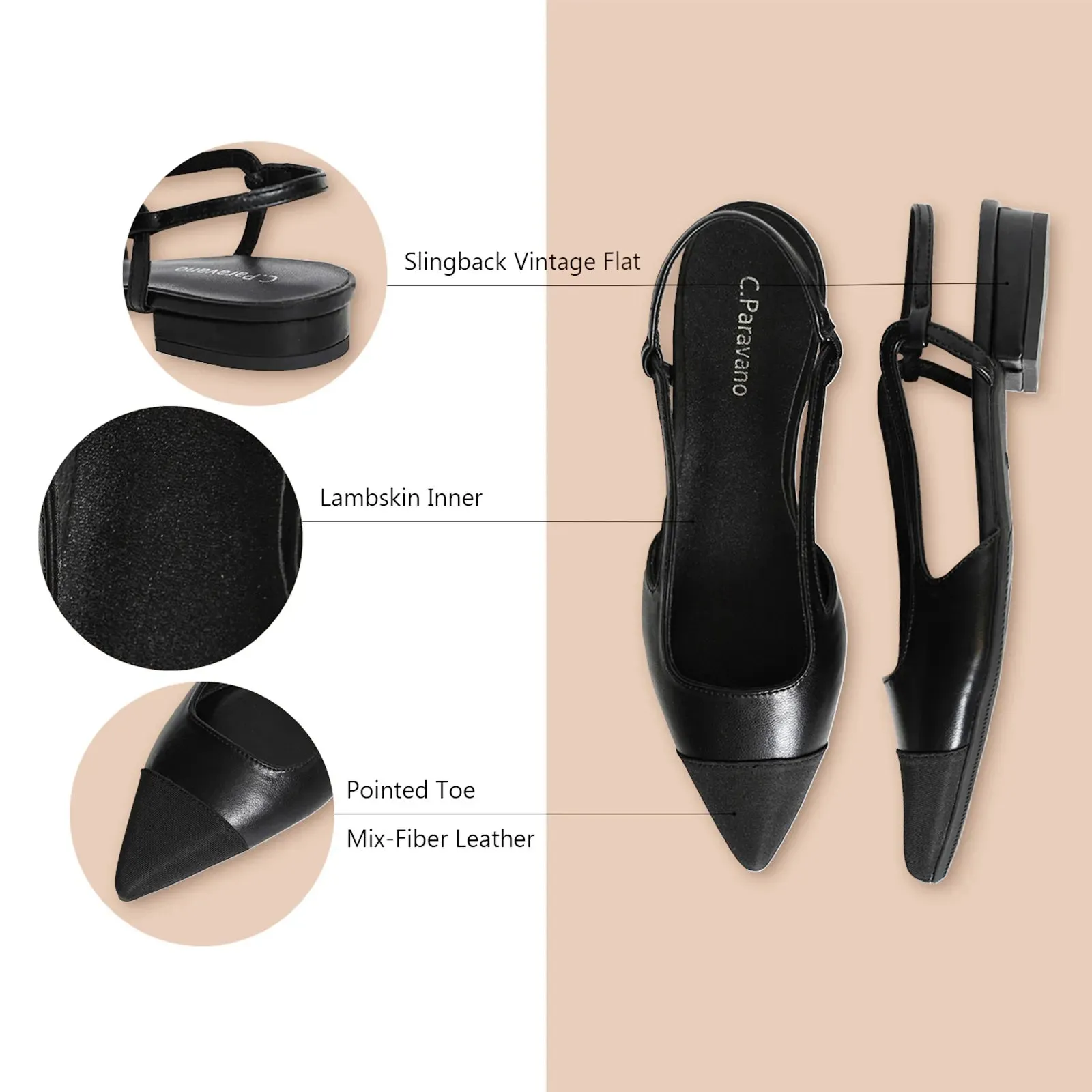 Cap-Toe Slingback Flats (Freya)