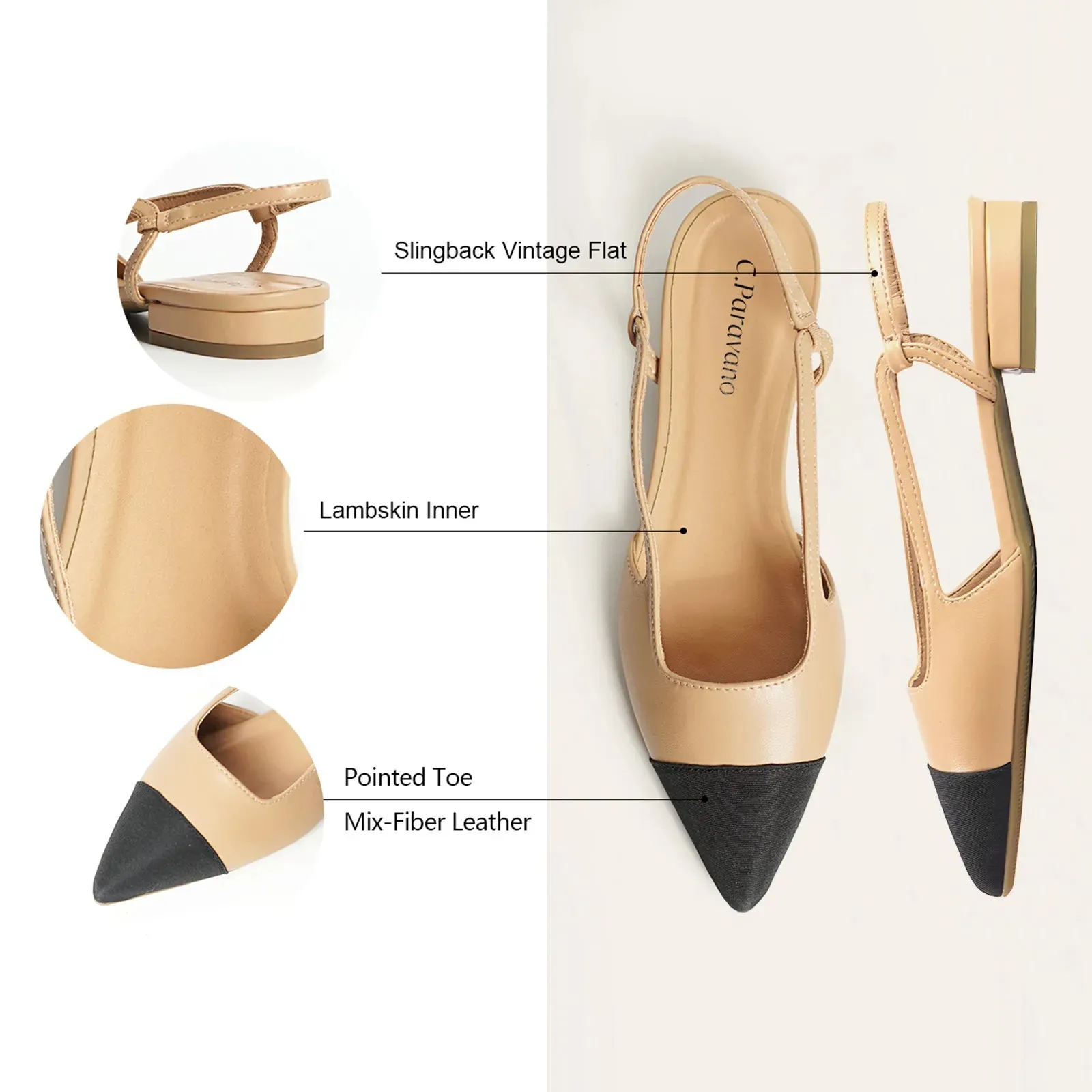 Cap-Toe Slingback Flats (Freya)