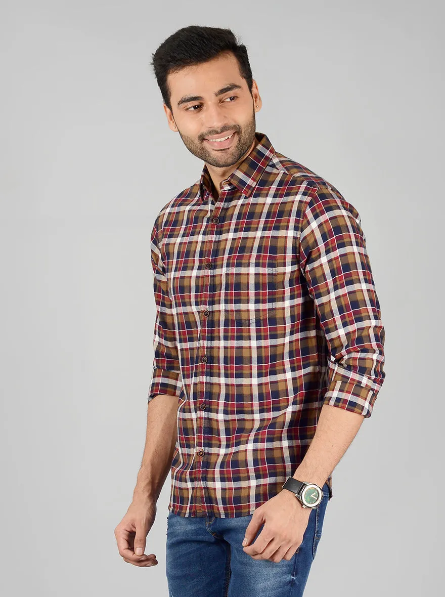 Ermine Brown Checked Slim Fit Casual Shirt | Greenfibre