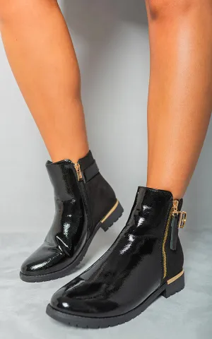 Gold Zip Up Buckle Chelsea Ankle Boots