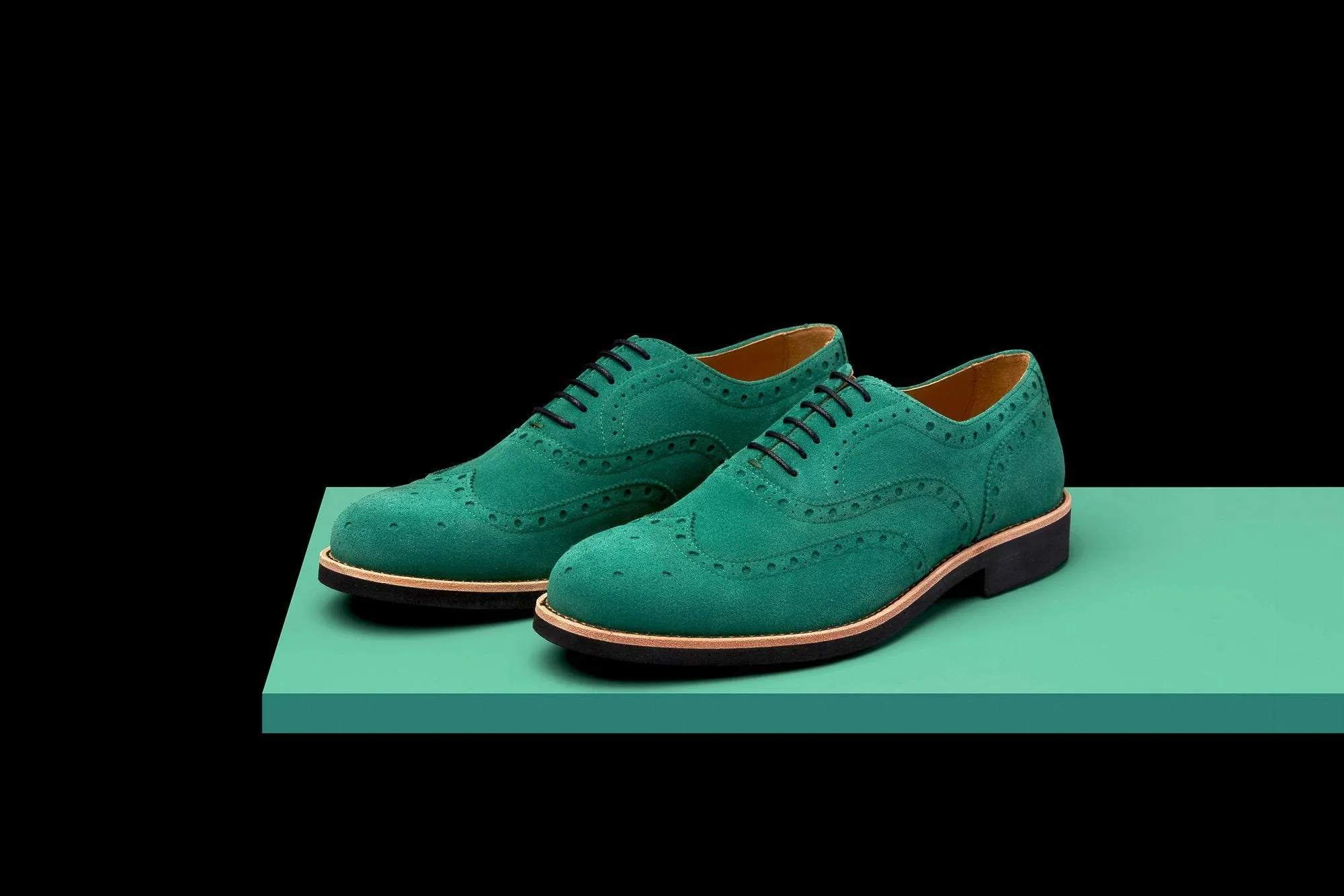 Mens Green & Black Suede Wingtip Dress Shoes