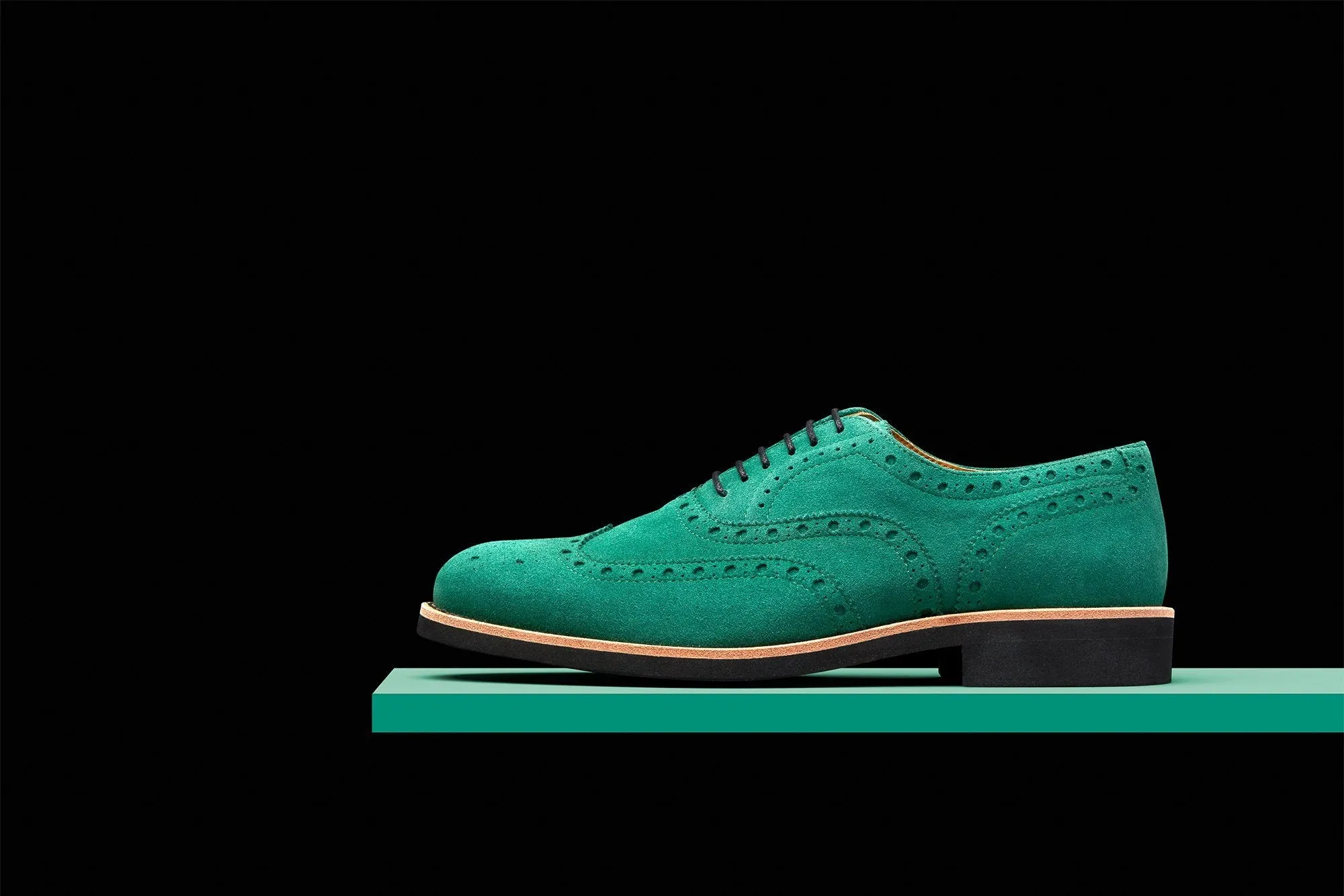 Mens Green & Black Suede Wingtip Dress Shoes