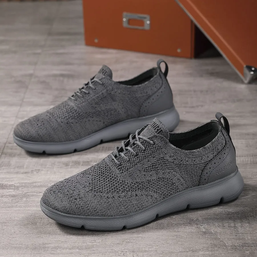 Men's lace Up Casual Shoes Oxford Knitted Breathable Lightweight Comfortable Walking Business Dress Sneakers