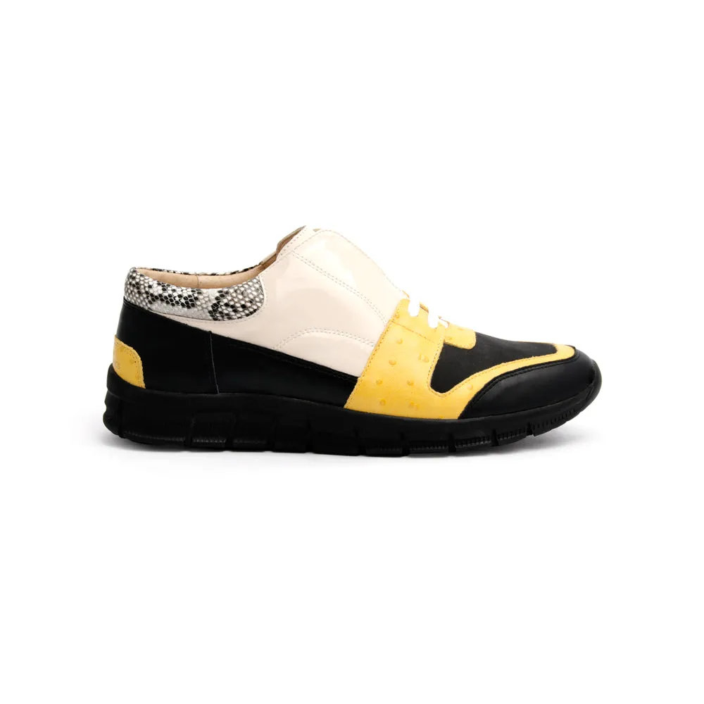 Men's Midnight Rider Black Yellow White Leather Sneakers 01284-039