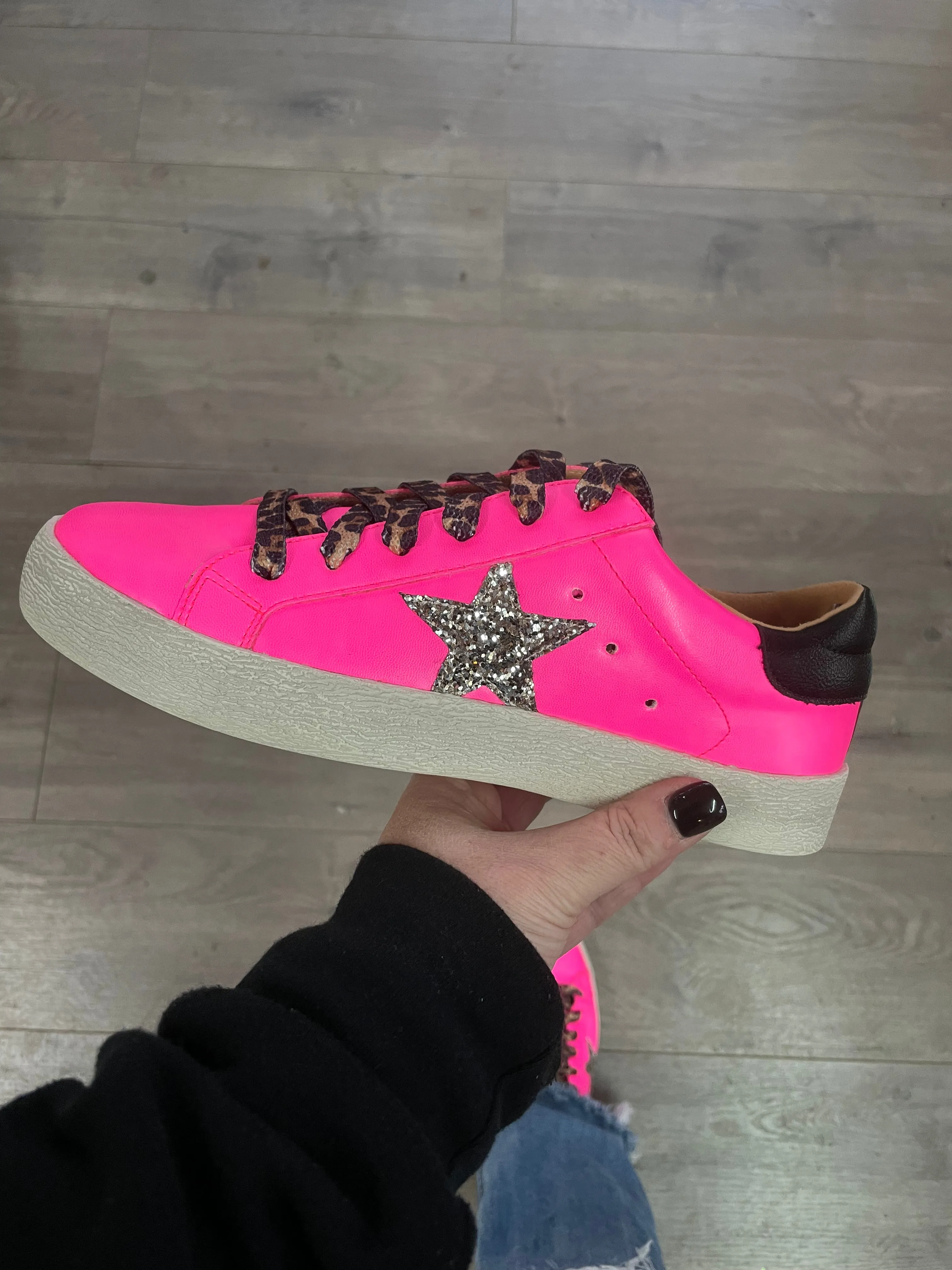 Neon Pink Star Sneakers