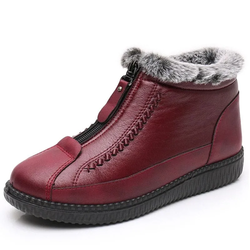 New Leather Waterproof Velvet Warm Lightweight Women Snow Boots