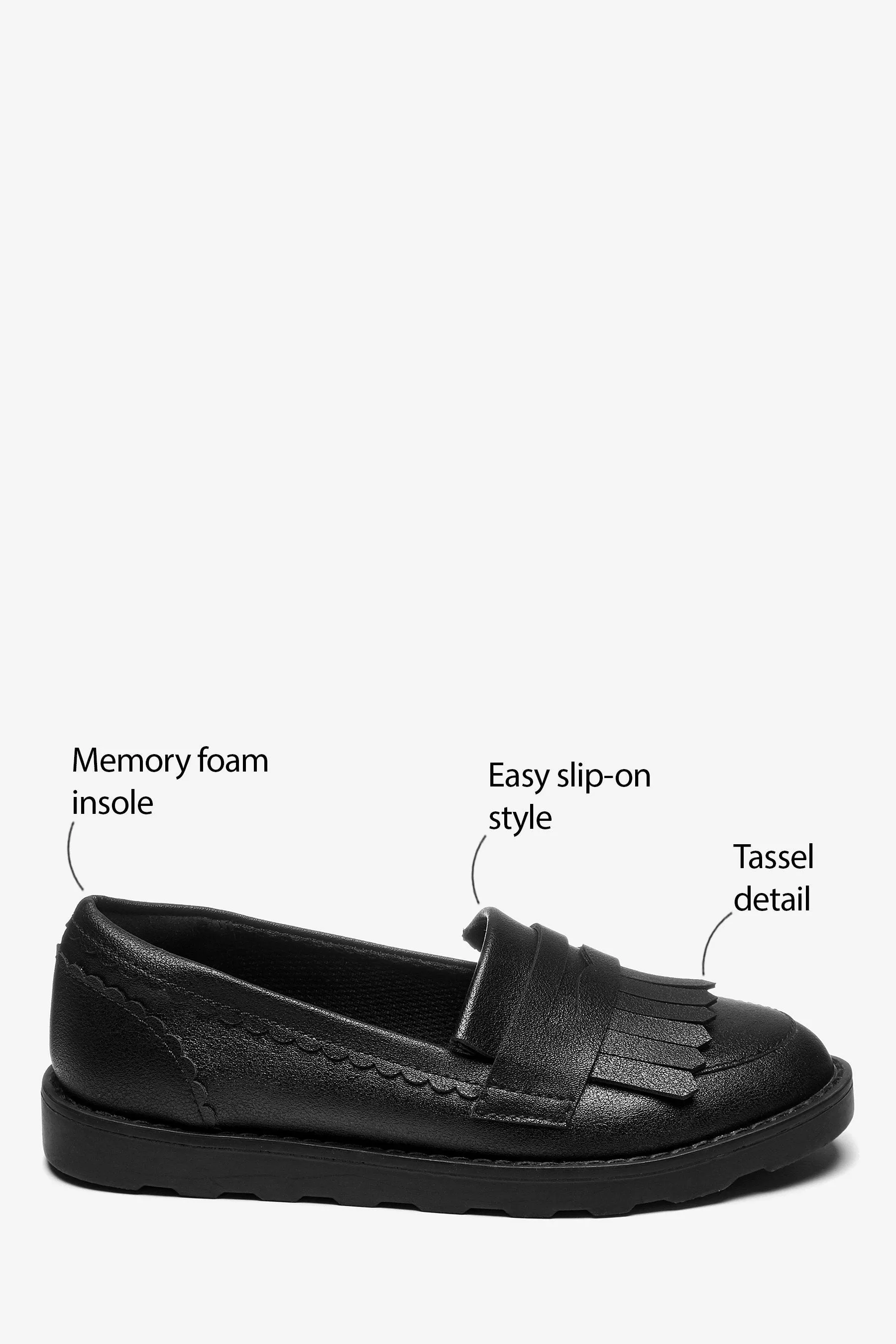 Next Black Fringe Loafers Older Girls School Shoes