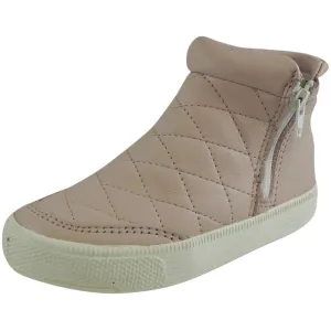 Old Soles Girl's Zip Daley Powder Pink Quilted Leather Zipper High Top Sneaker Shoe