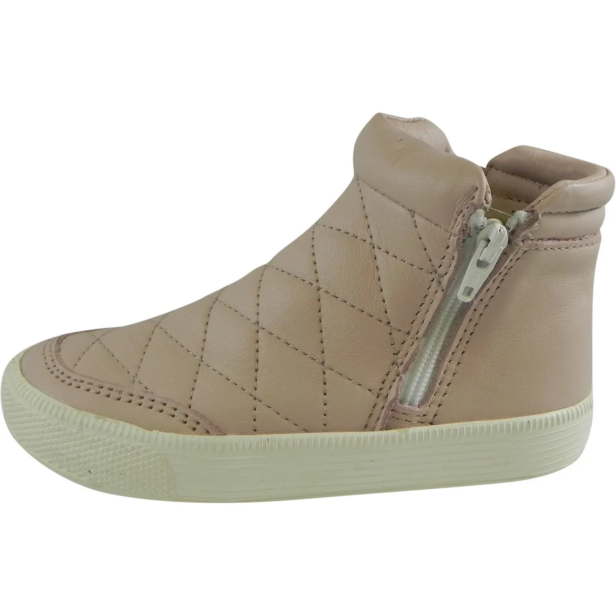 Old Soles Girl's Zip Daley Powder Pink Quilted Leather Zipper High Top Sneaker Shoe