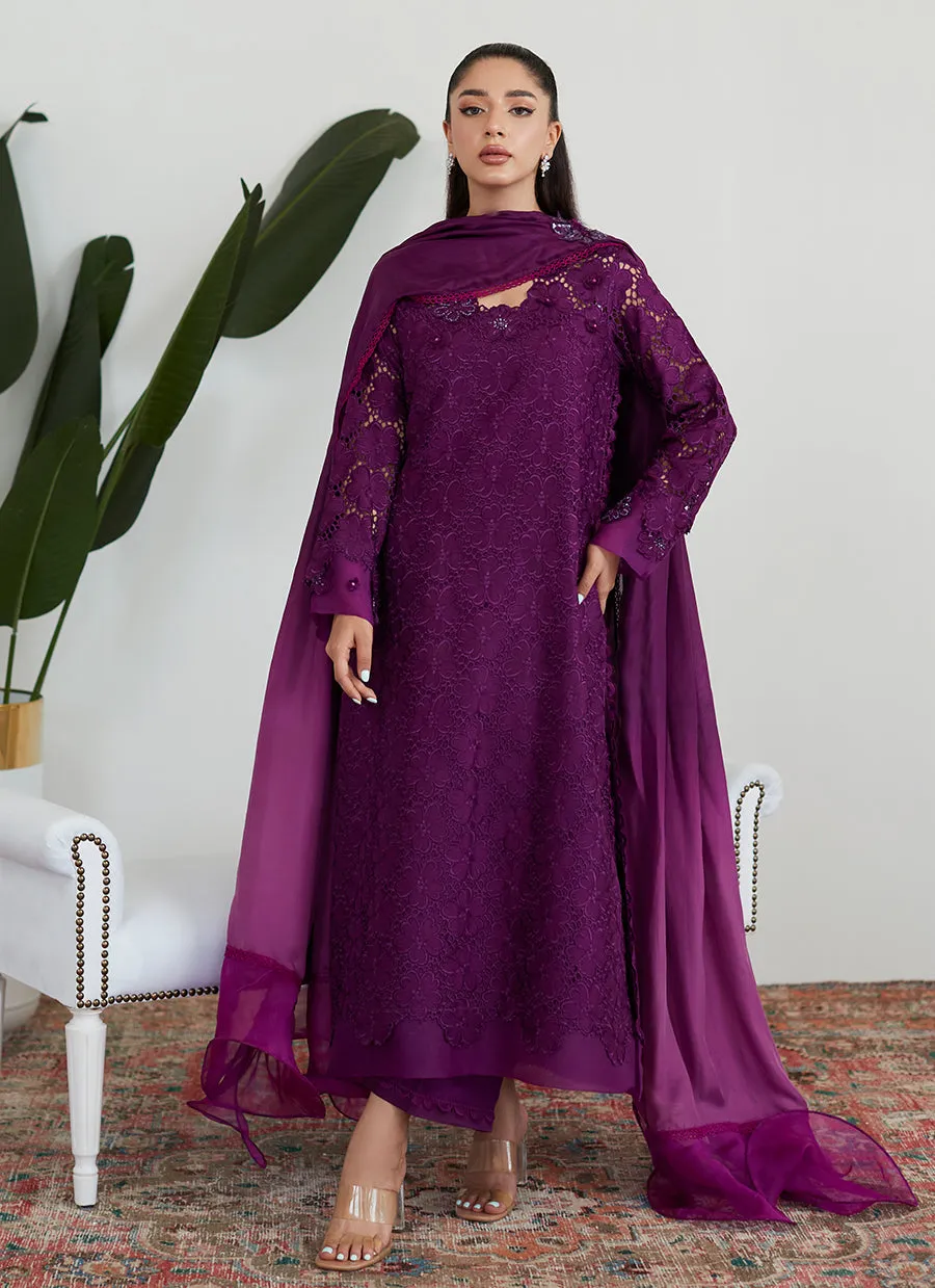 Sangria Silk Cutwork Shirt with Pre Draped Dupatta