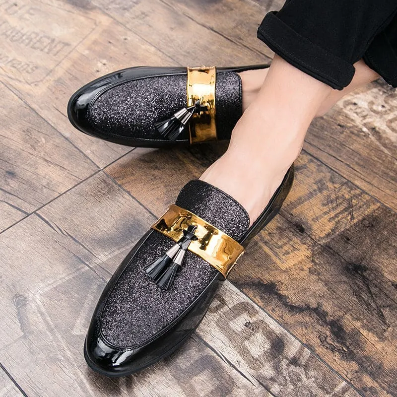 Stylish Glitter Moccasin Pointed Toe Casual Men’s Shoes