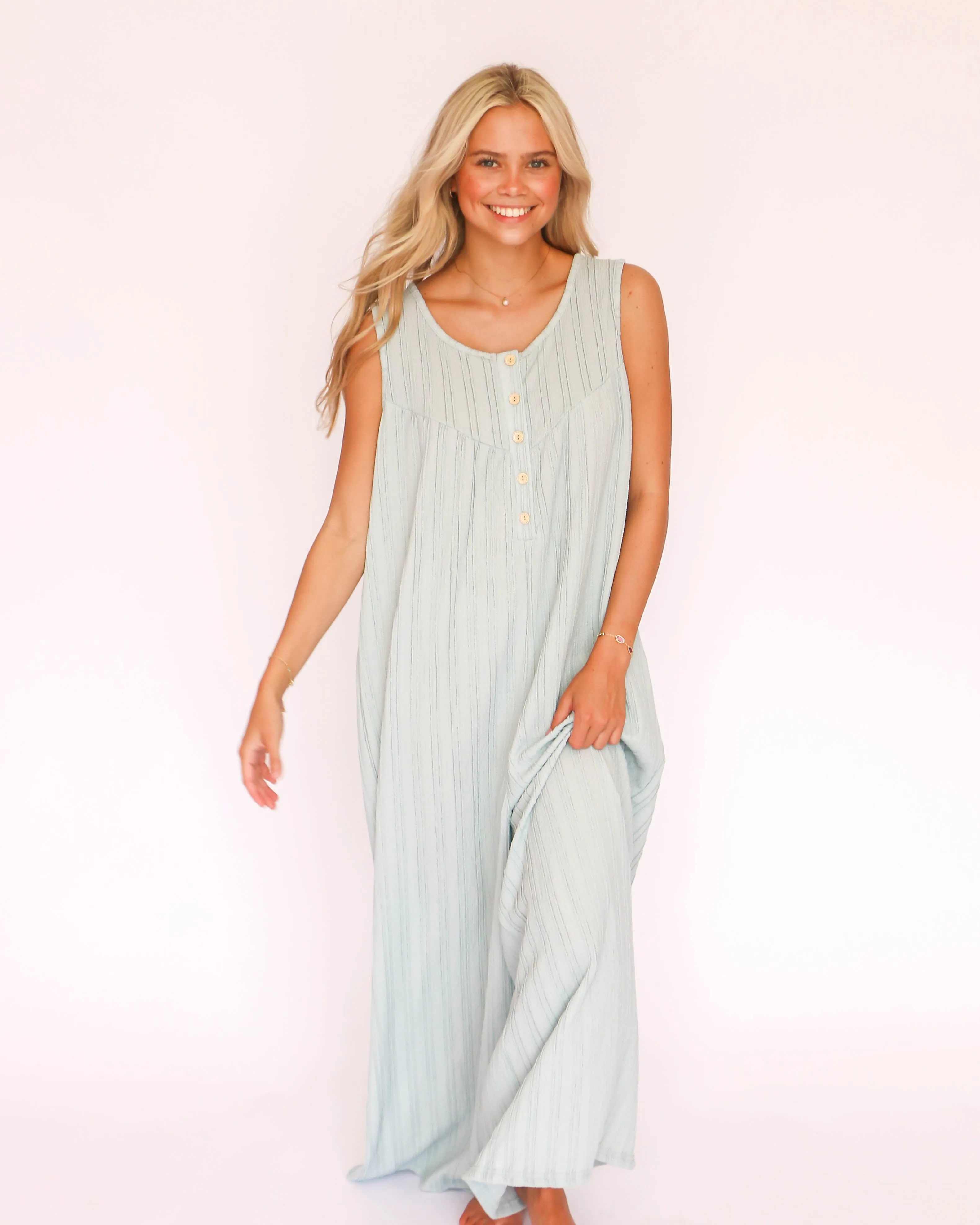 Textured Knit Fabric Sleeveless Wide Leg Jumpsuit in Mint