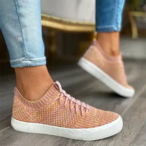 Women Flying Woven Lace Up Sneakers Flat Shoes