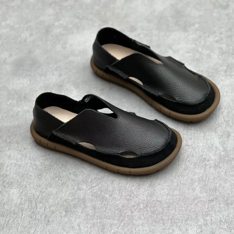 Women Slip-on Hollow-out Leather Flat Shoes