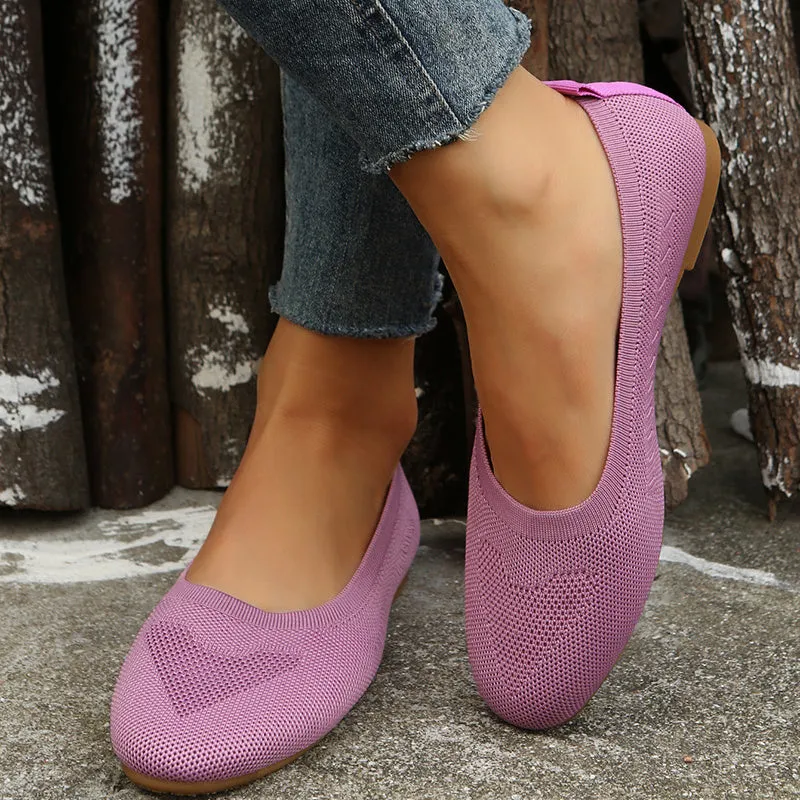 Women's Knitted Ballet Flats Lightweight Breathable Solid Color Slip Casual Walking Shoes