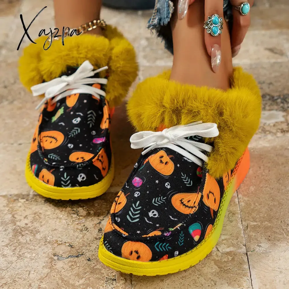 Xajzpa - Black Casual Patchwork Frenulum Printing Round Keep Warm Comfortable Out Door Shoes