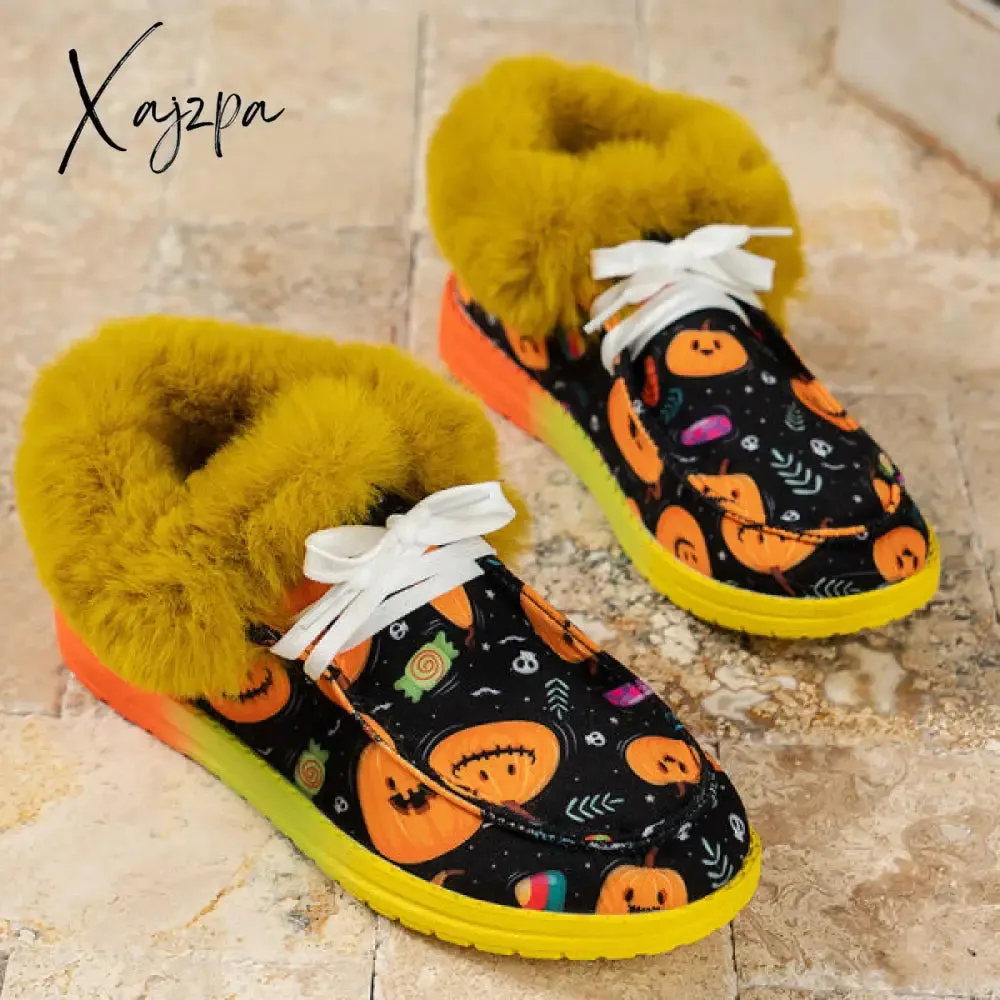 Xajzpa - Black Casual Patchwork Frenulum Printing Round Keep Warm Comfortable Out Door Shoes